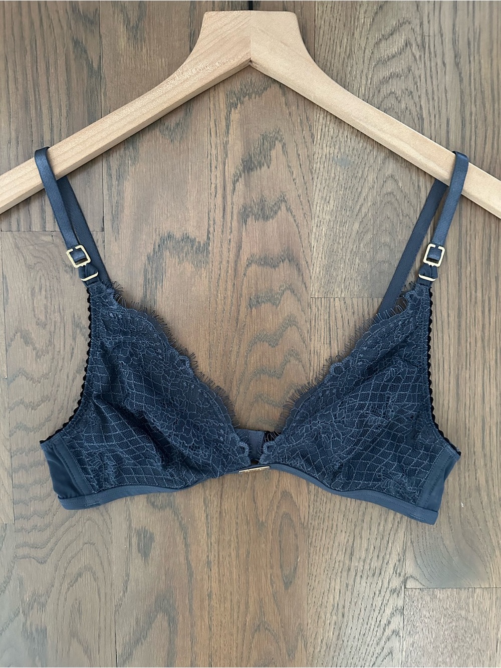 Calvin Klein Lace Eyelash Triangle Bralette in Blue Grey Large